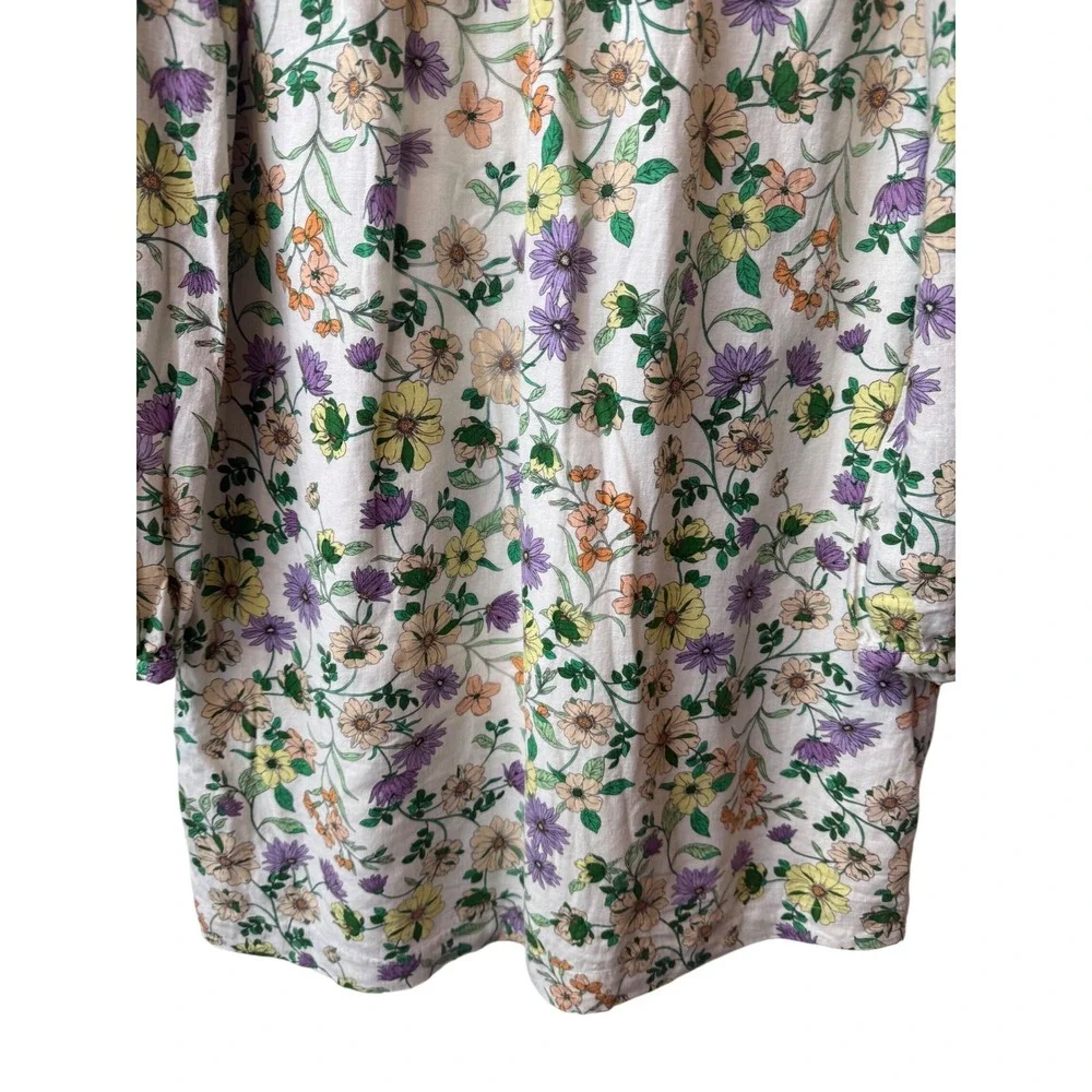 LOFT Floral Linen Puff Ruffle‎ Sleeve Shift Dress Size 14 Feminine Romantic